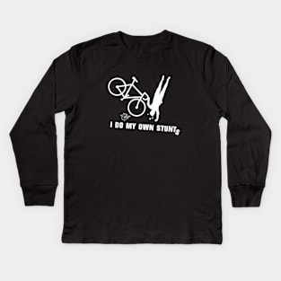 I Do My Own Stunts Cycling Funny Cyclist Kids Long Sleeve T-Shirt